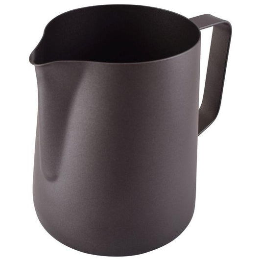 Our Black Teflon milk jugs have designed with excellent spouts for pouring and control allowing more detailed Latte Art.A milk foaming jug is essential when making certain types of coffee like latte, cappuccino, flat white, mocca or hot chocolate. deally these should be used along with a thermometer so as you can easily read the perfect temperature for your perfect coffee.